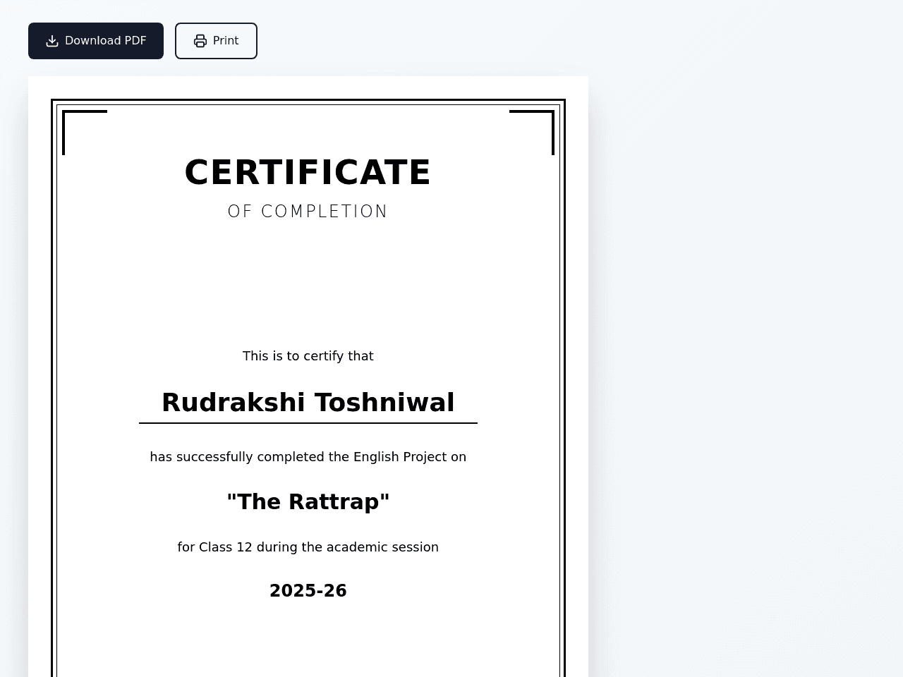 Project Certificate Studio