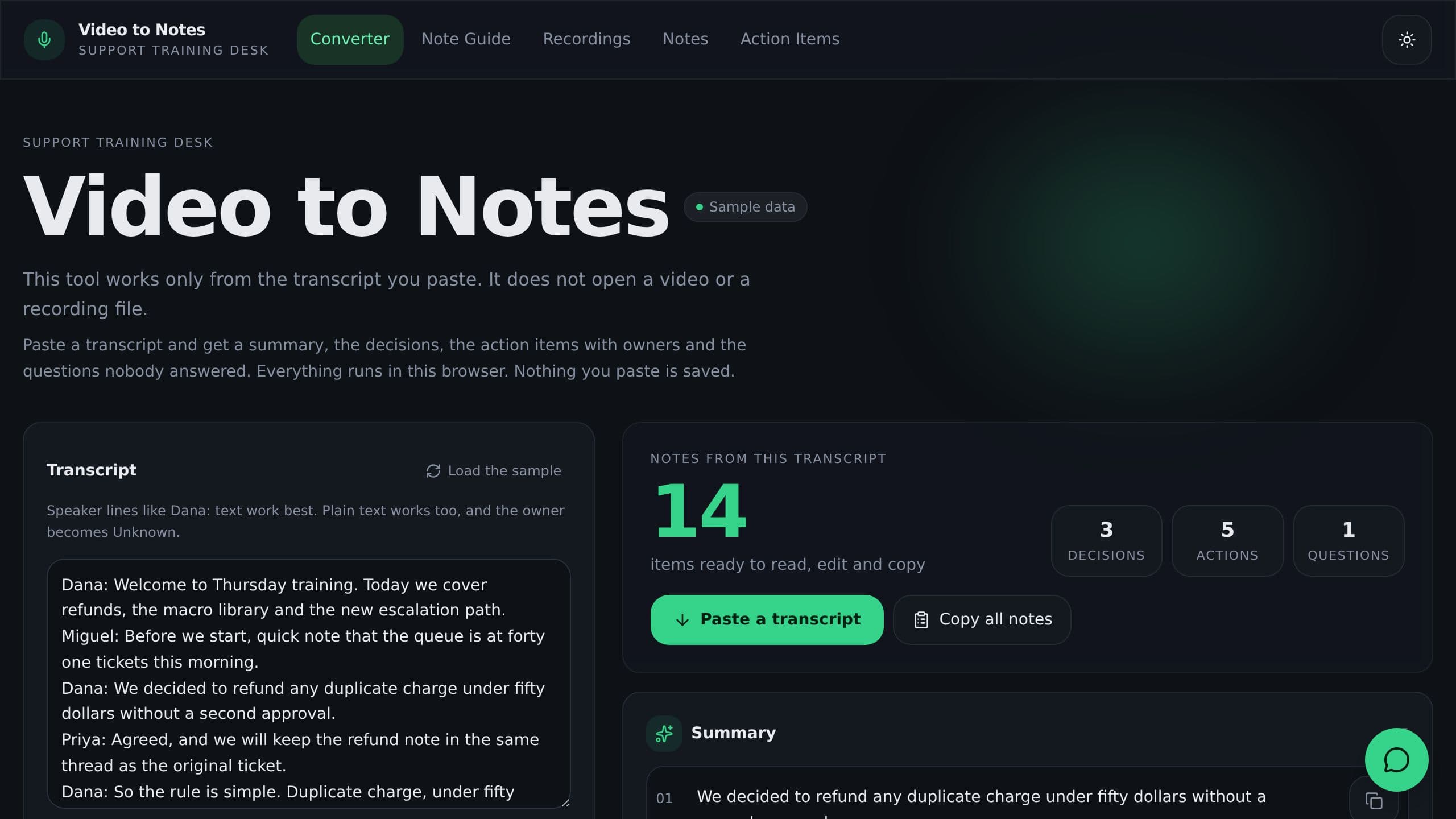 Video to Notes preview