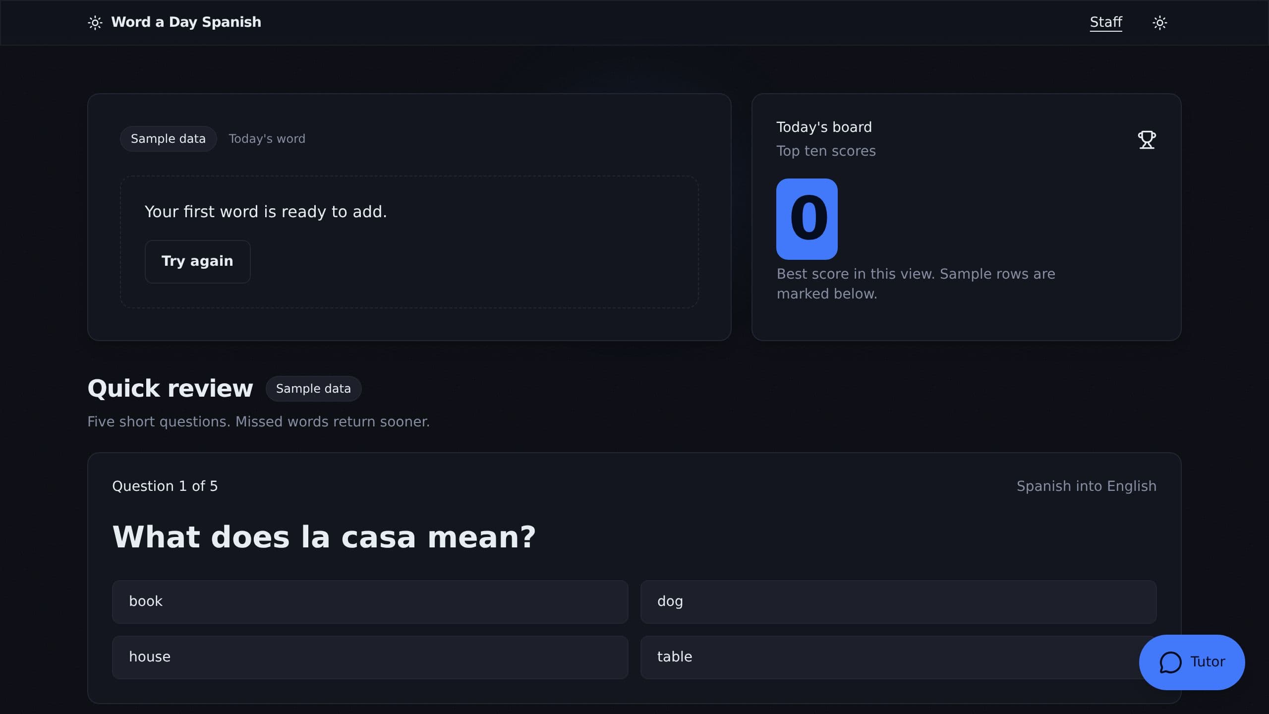 Spanish Vocabulary Quiz preview