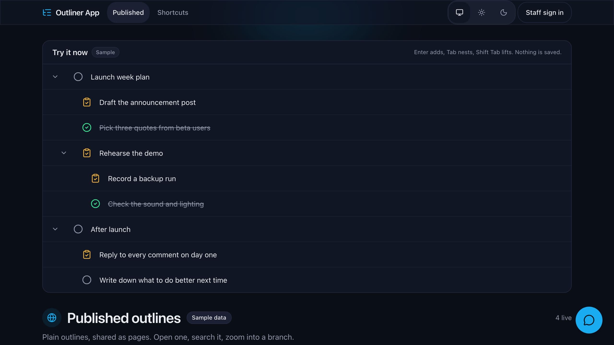 Outliner App preview