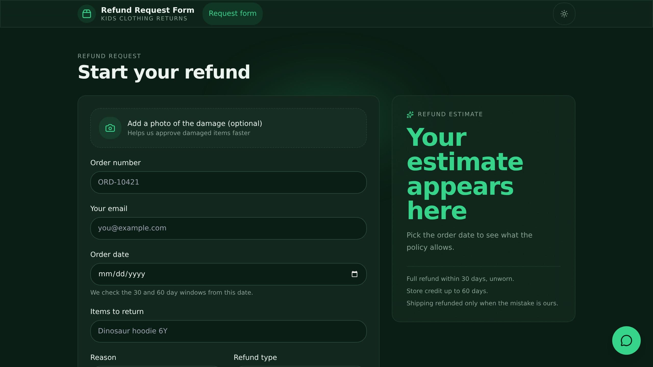 Refund Request Form preview