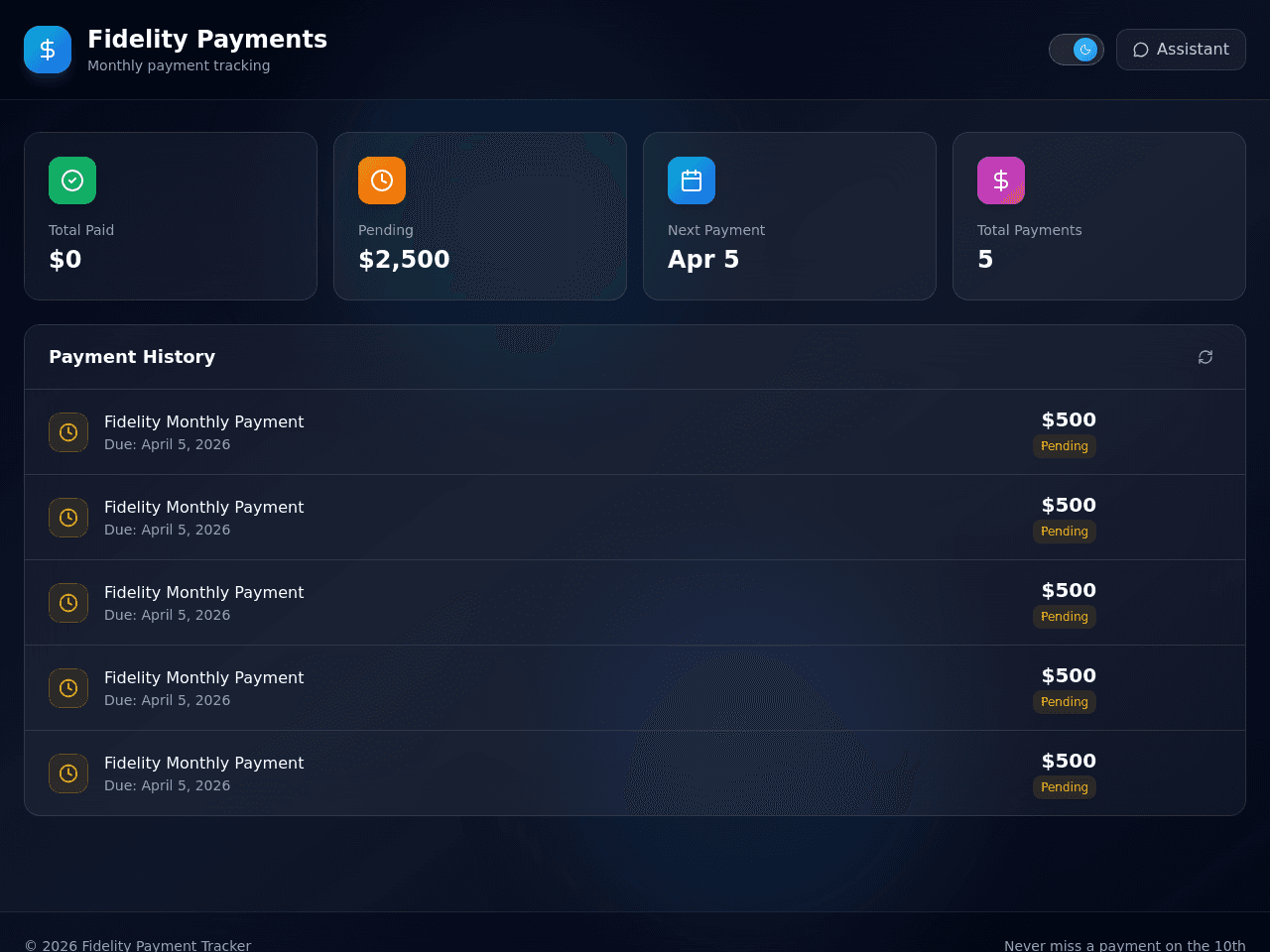 Fidelity Payment Tracker