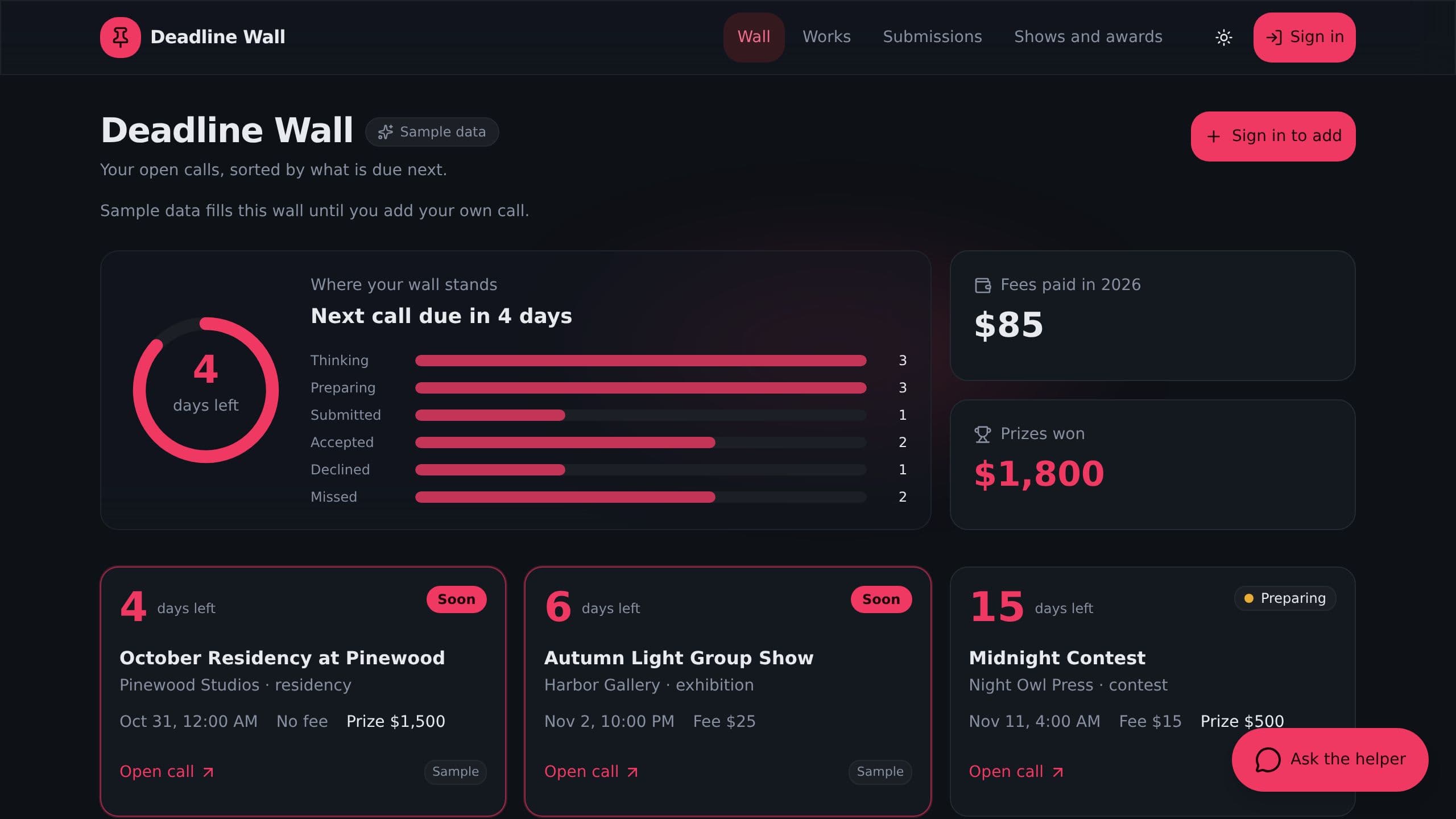 Open Call Tracker preview
