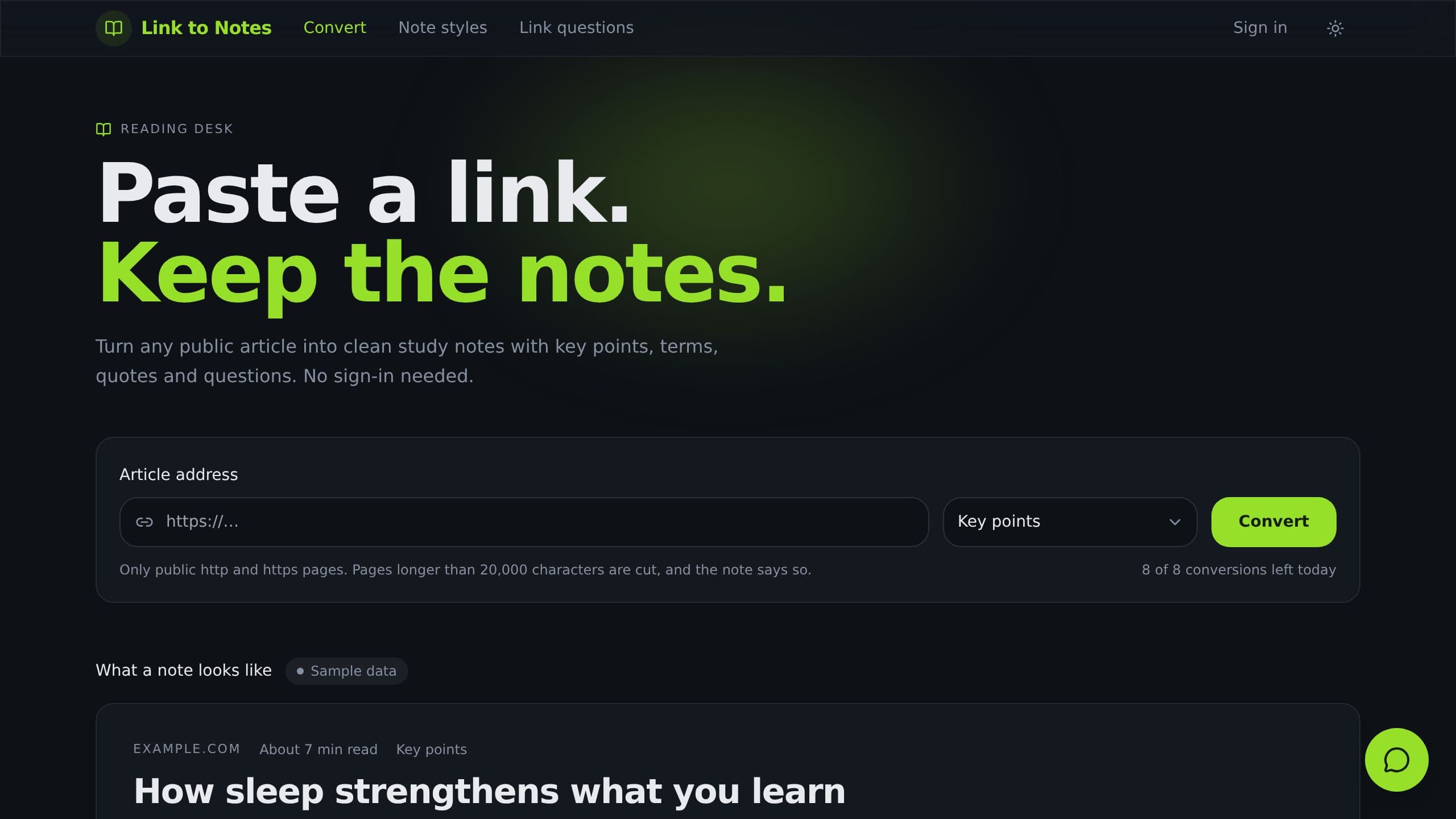 Link to Notes preview