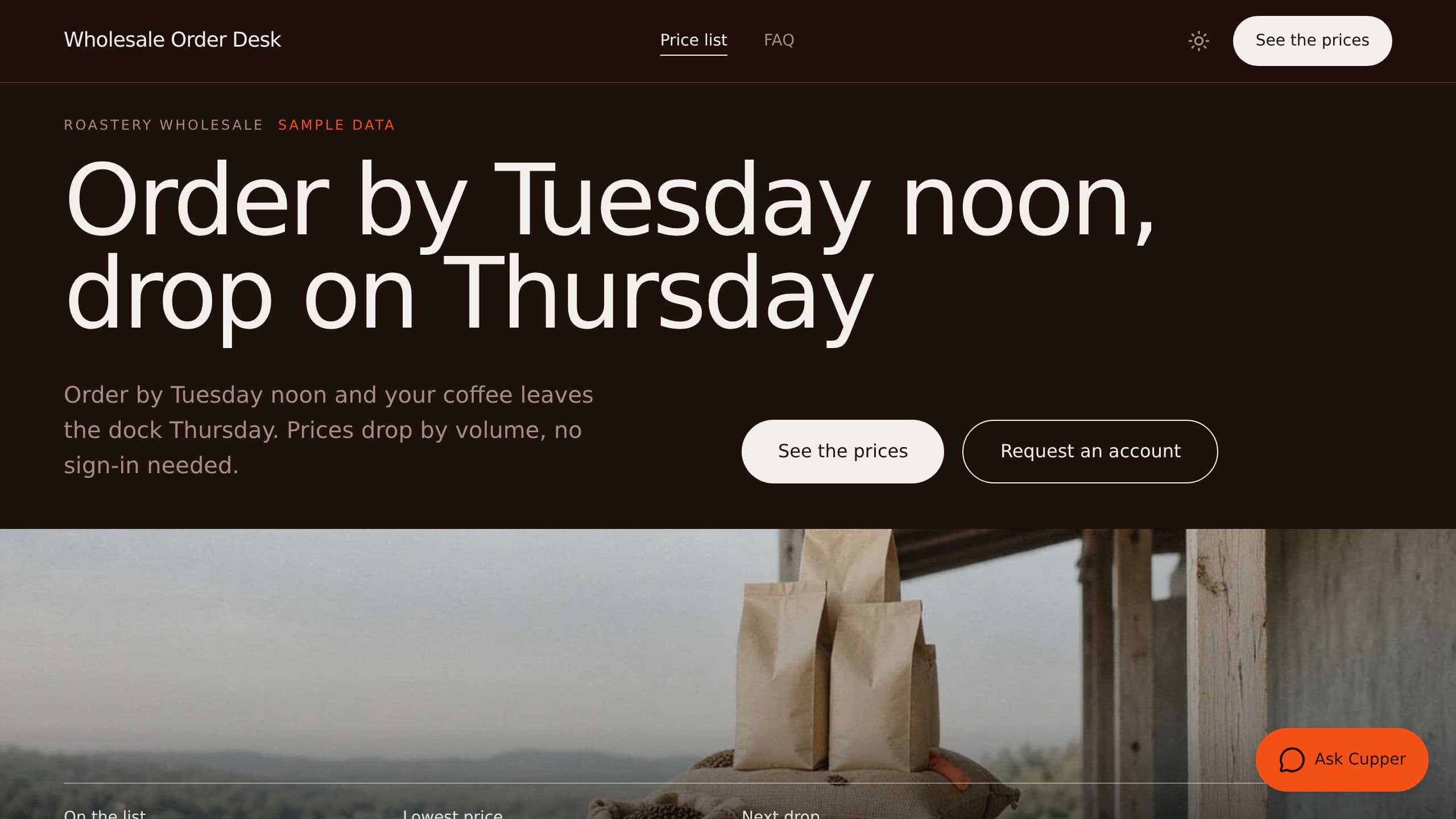 Coffee Wholesale Order Desk preview