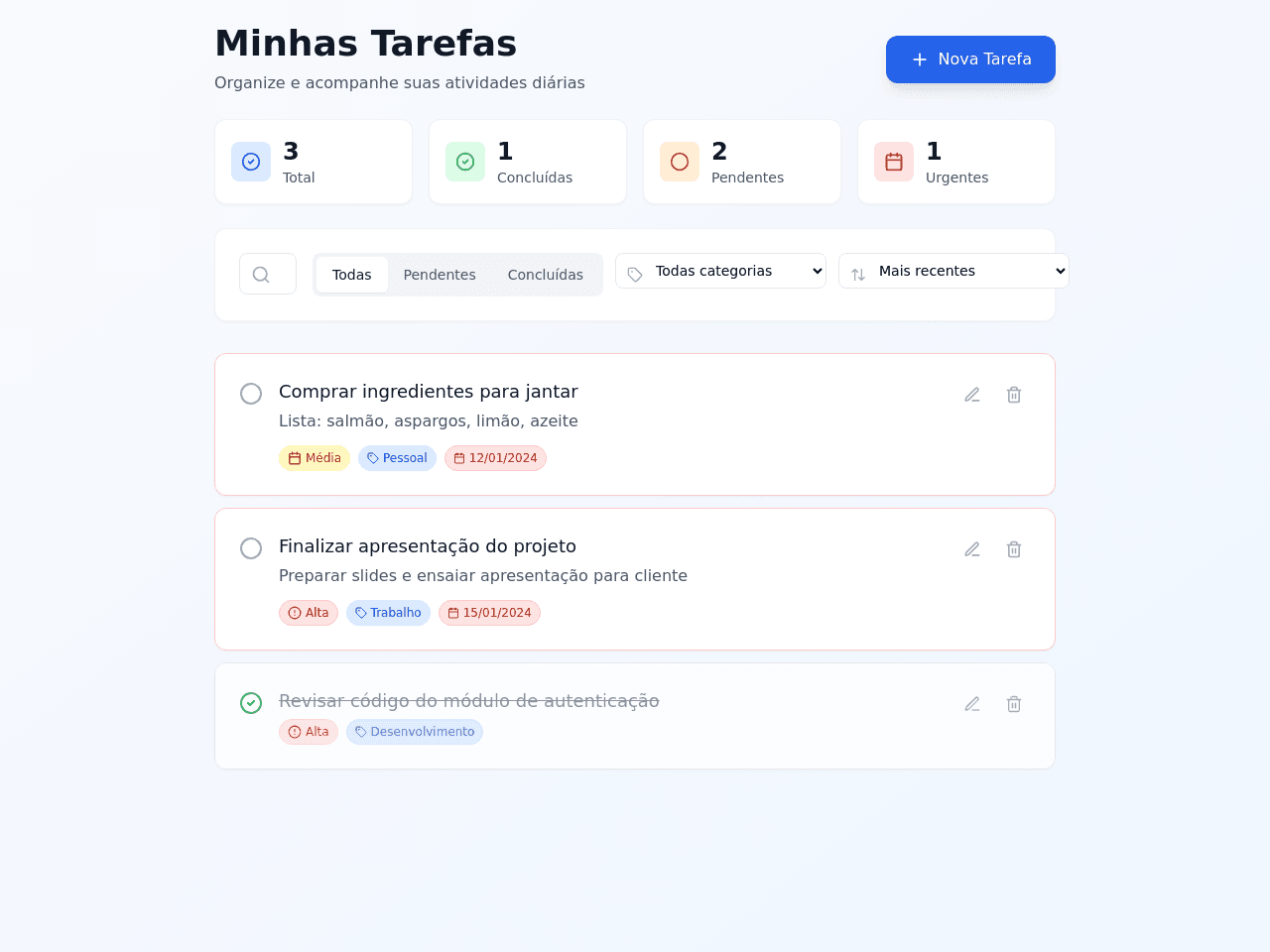 qureo o design de uma aplicao simples de todo list