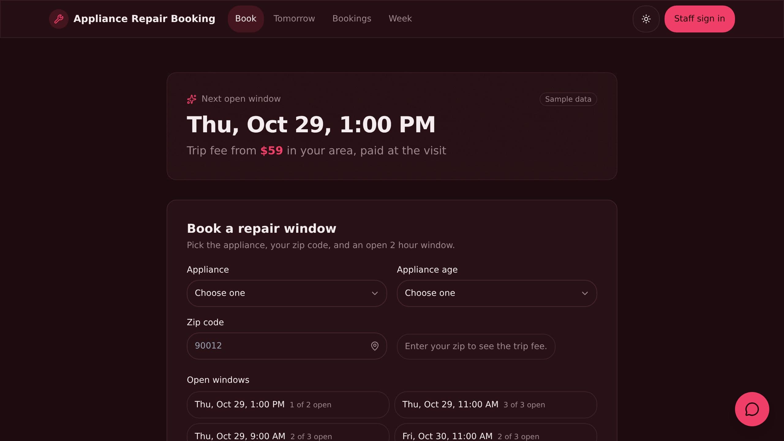 Appliance Repair Booking preview