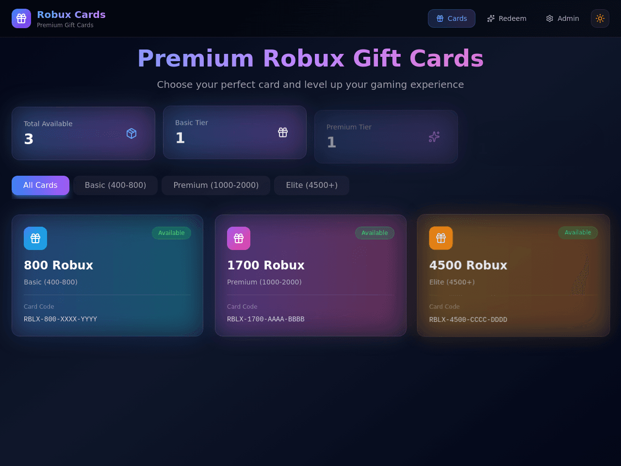 Gift Card Dashboard