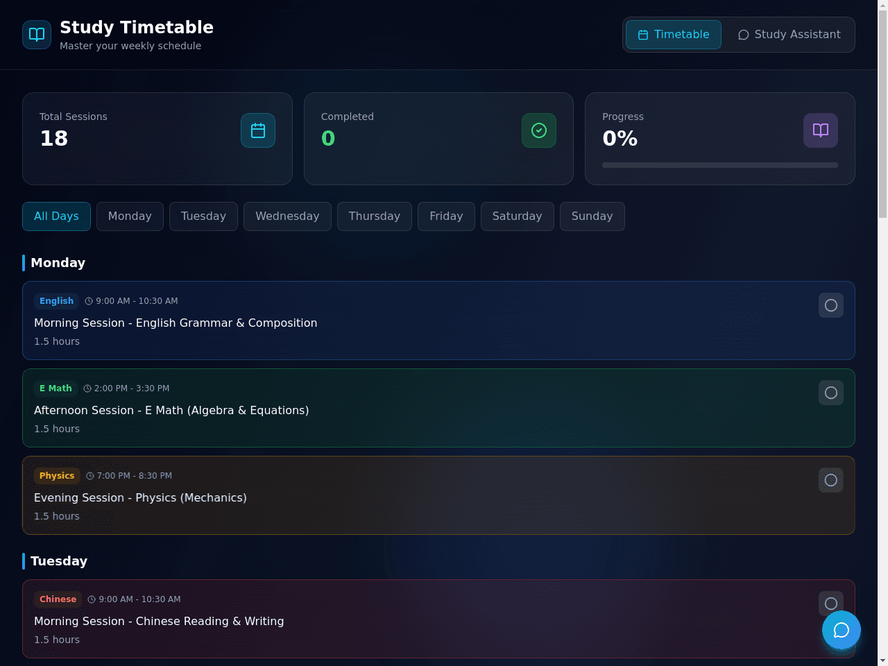 Study Timetable Designer