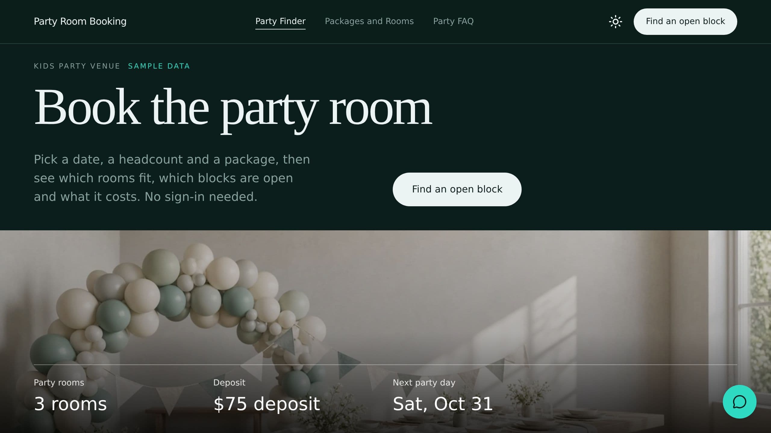 Party Room Booking preview