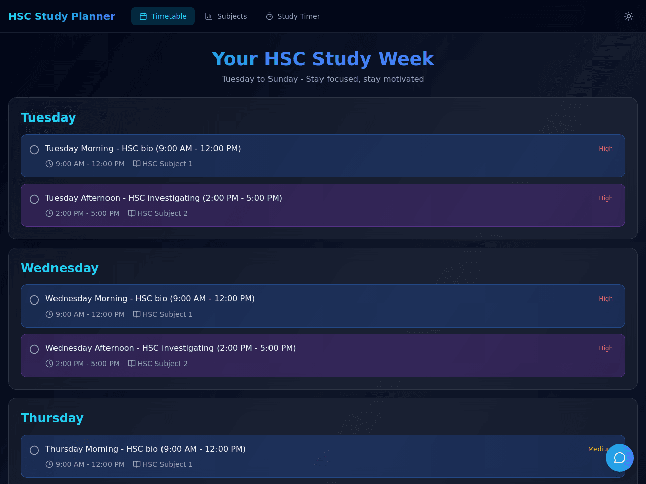 Study Week Planner