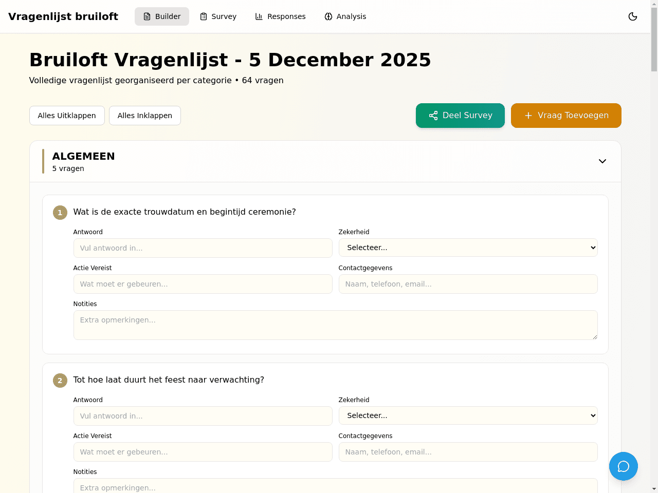 Vragenlijst bruiloft