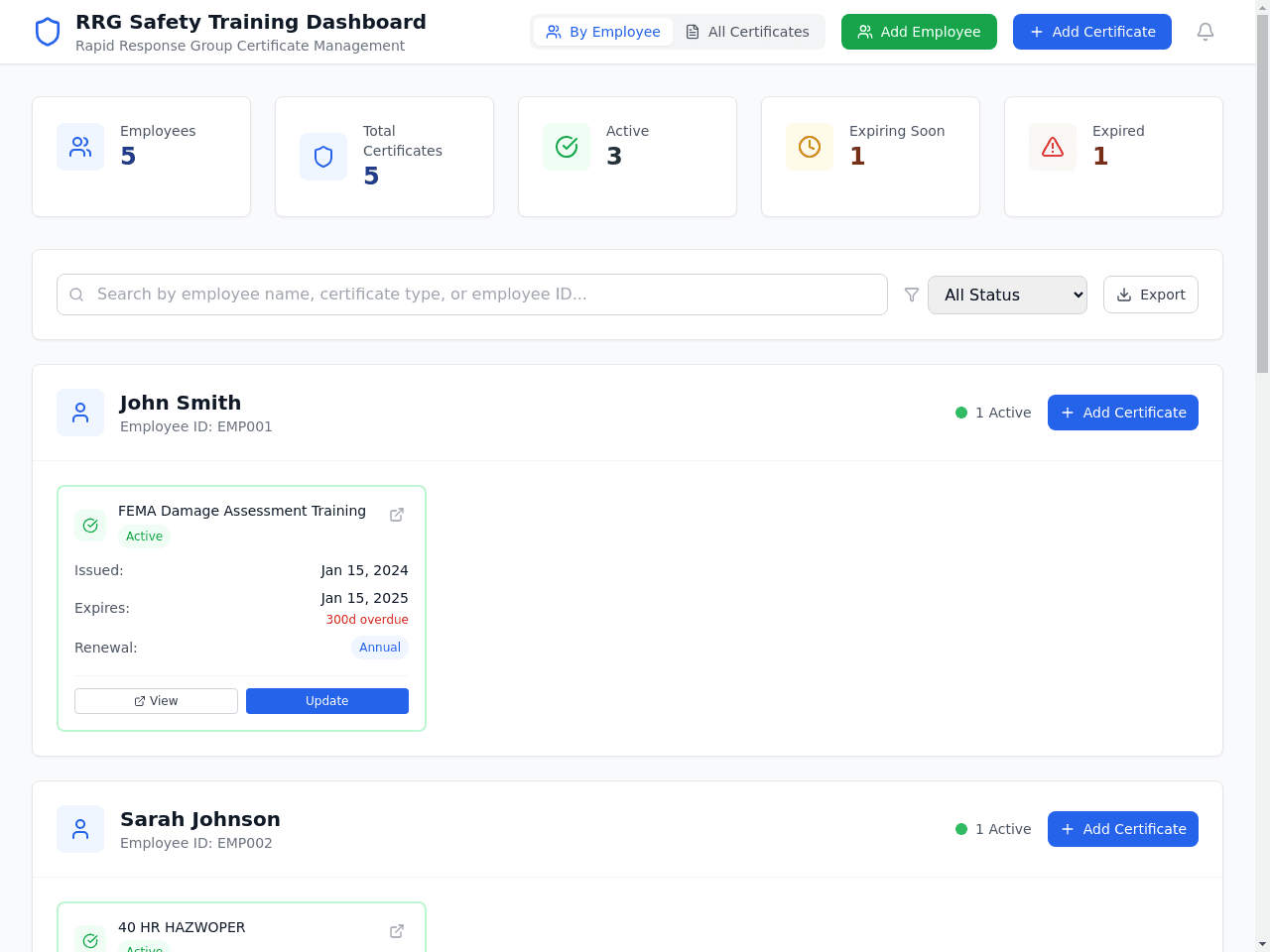 Safety Cert Tracker