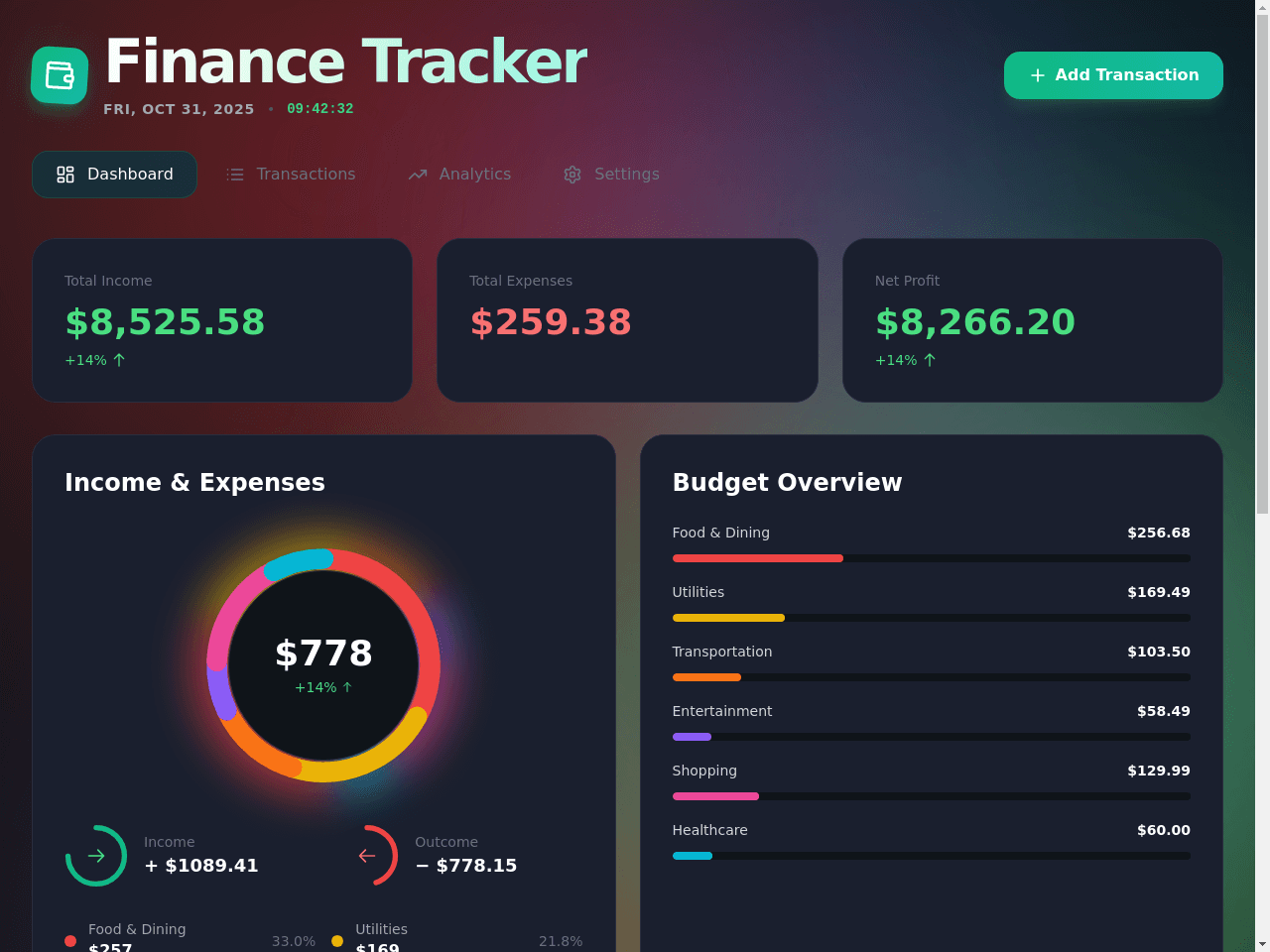 Finance Tracker Dashboard