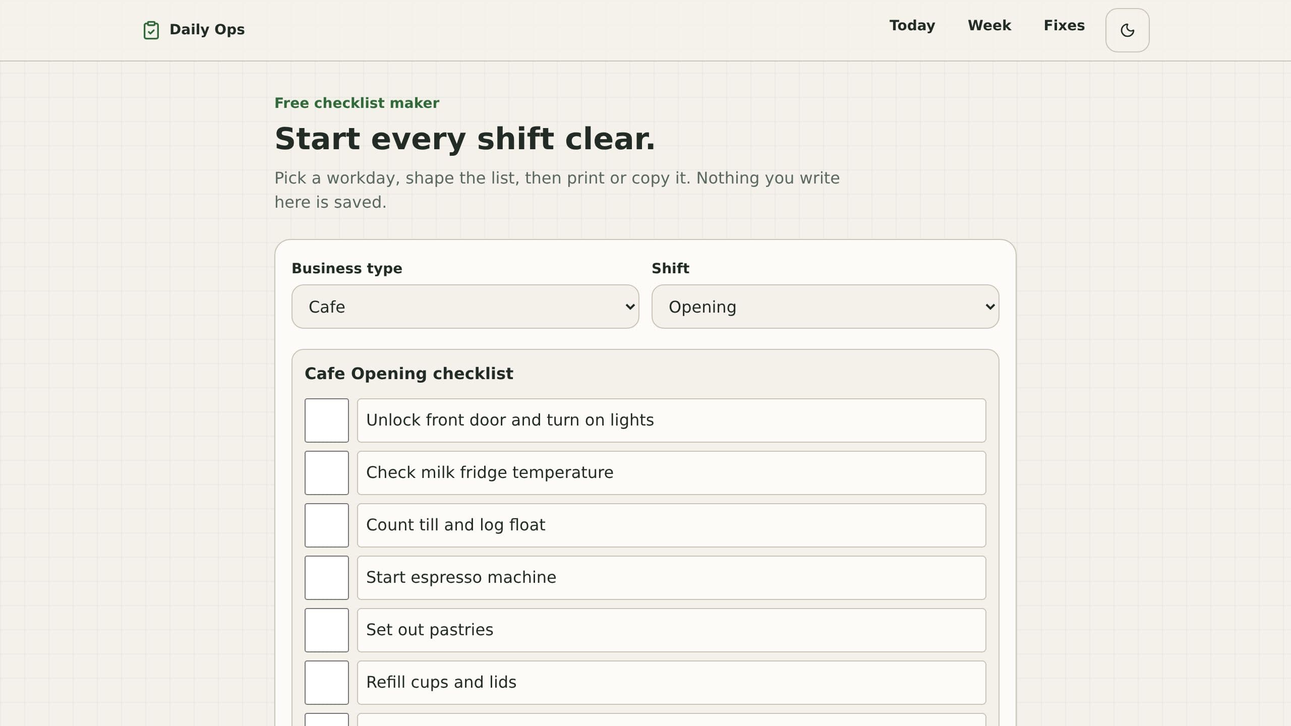 Daily Operations Checklist preview
