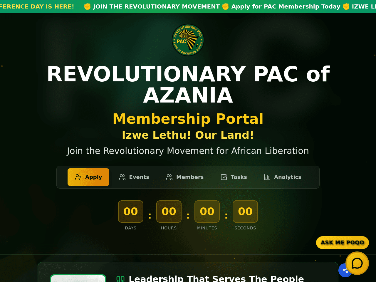 REVOLUTIONARY PAC of  AZANIA Event Management Portal