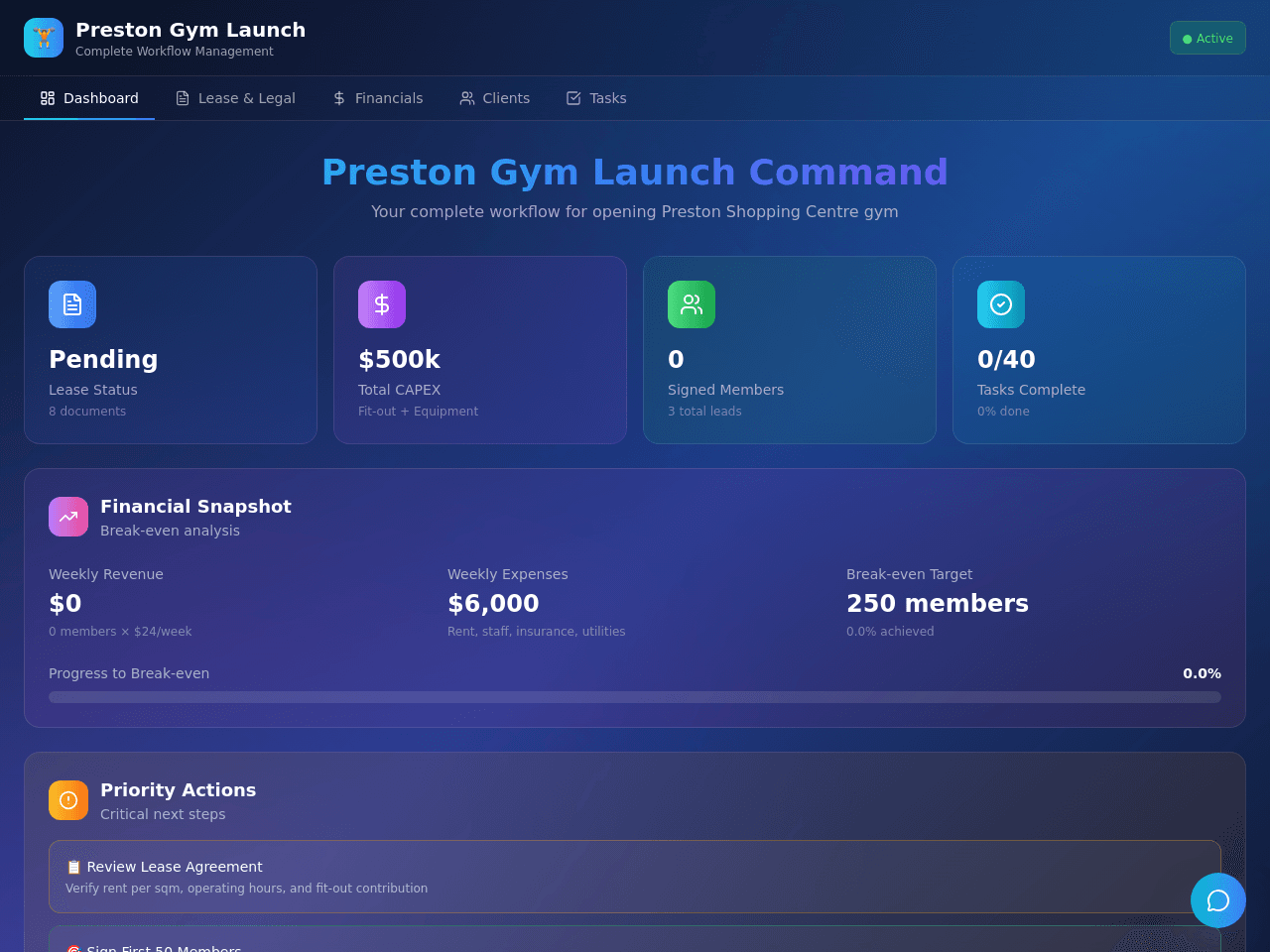 Gym Launch Planner
