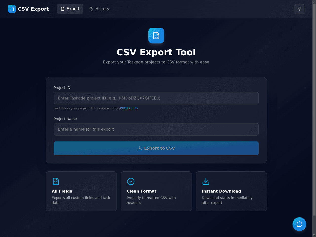 Project Export Table