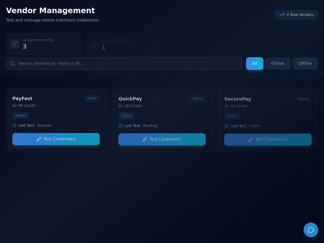 Vendor Test Dashboard