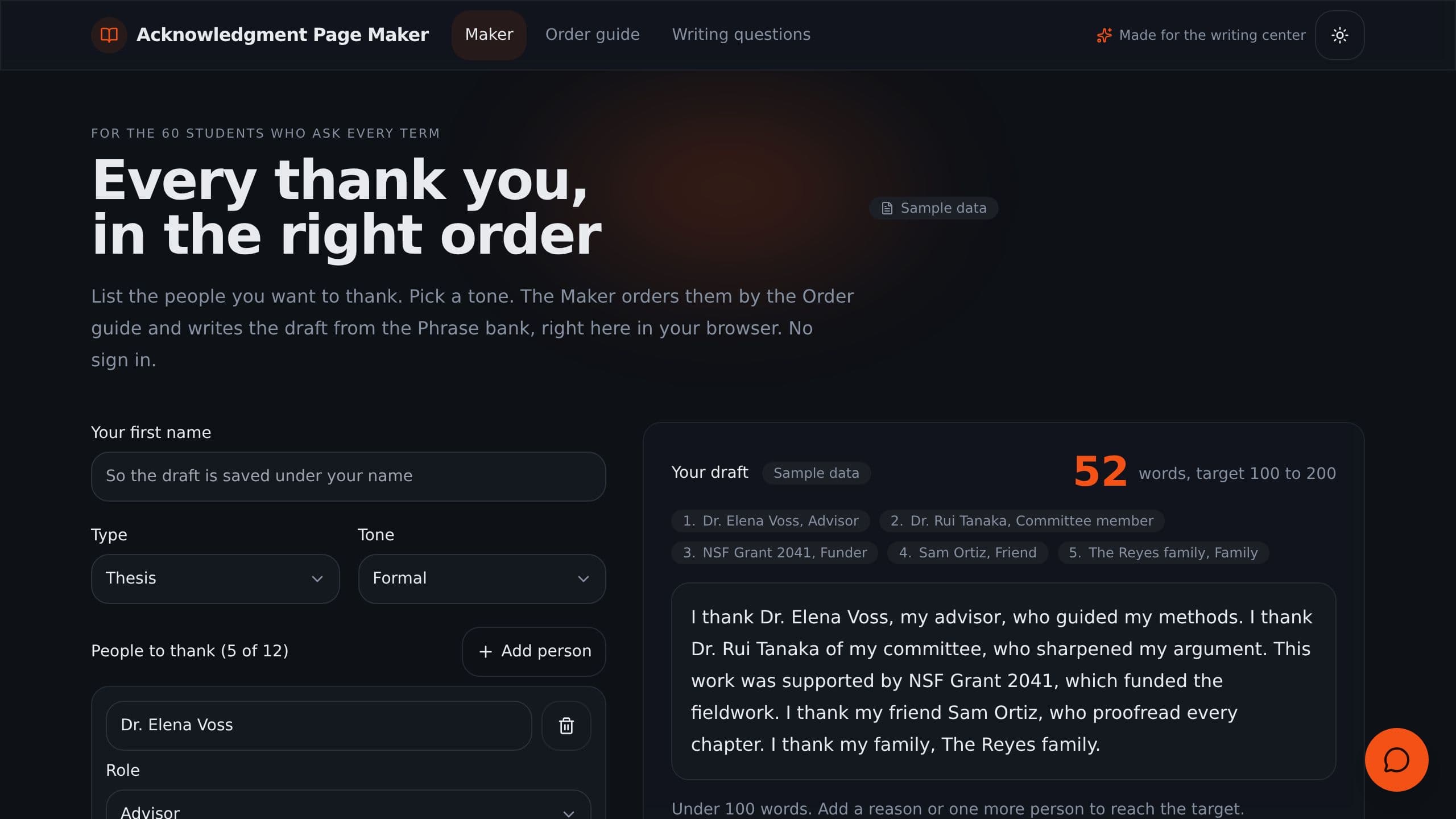 Acknowledgment Page Maker preview