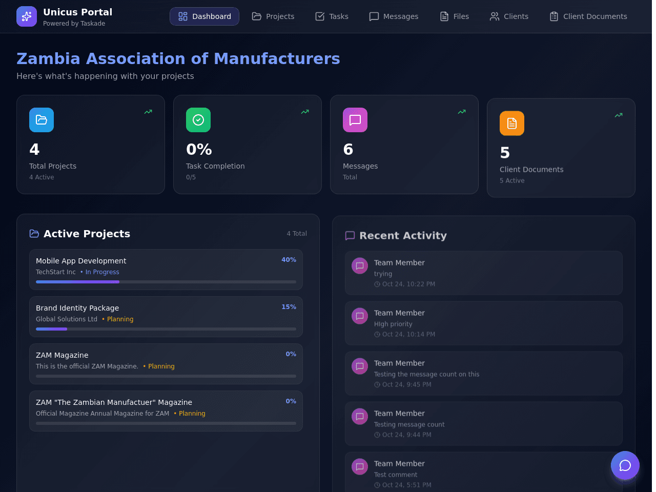 ZAM Connect Portal - before revised project form