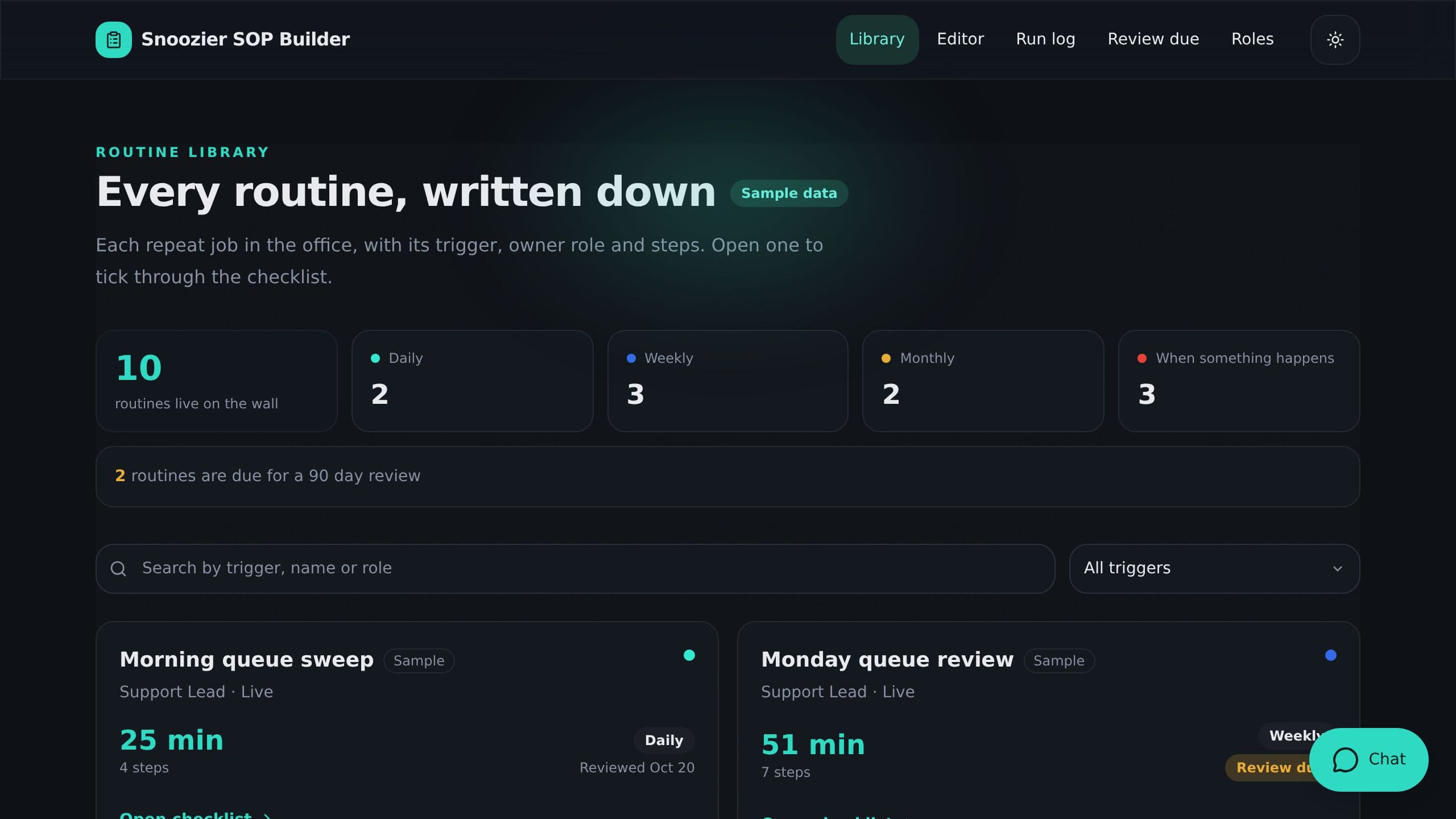 Snoozier SOP Builder preview