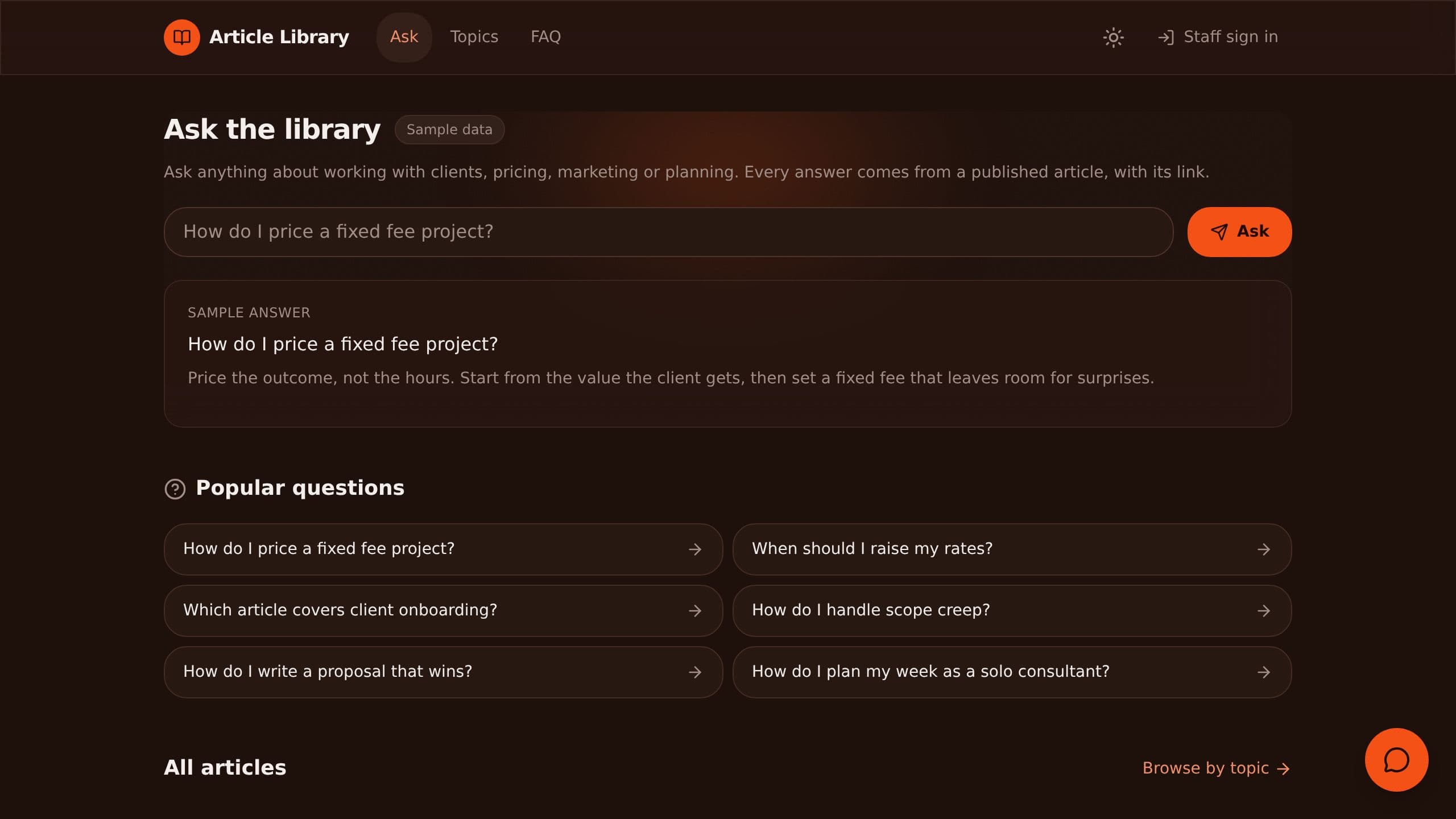 Article FAQ Chatbot preview