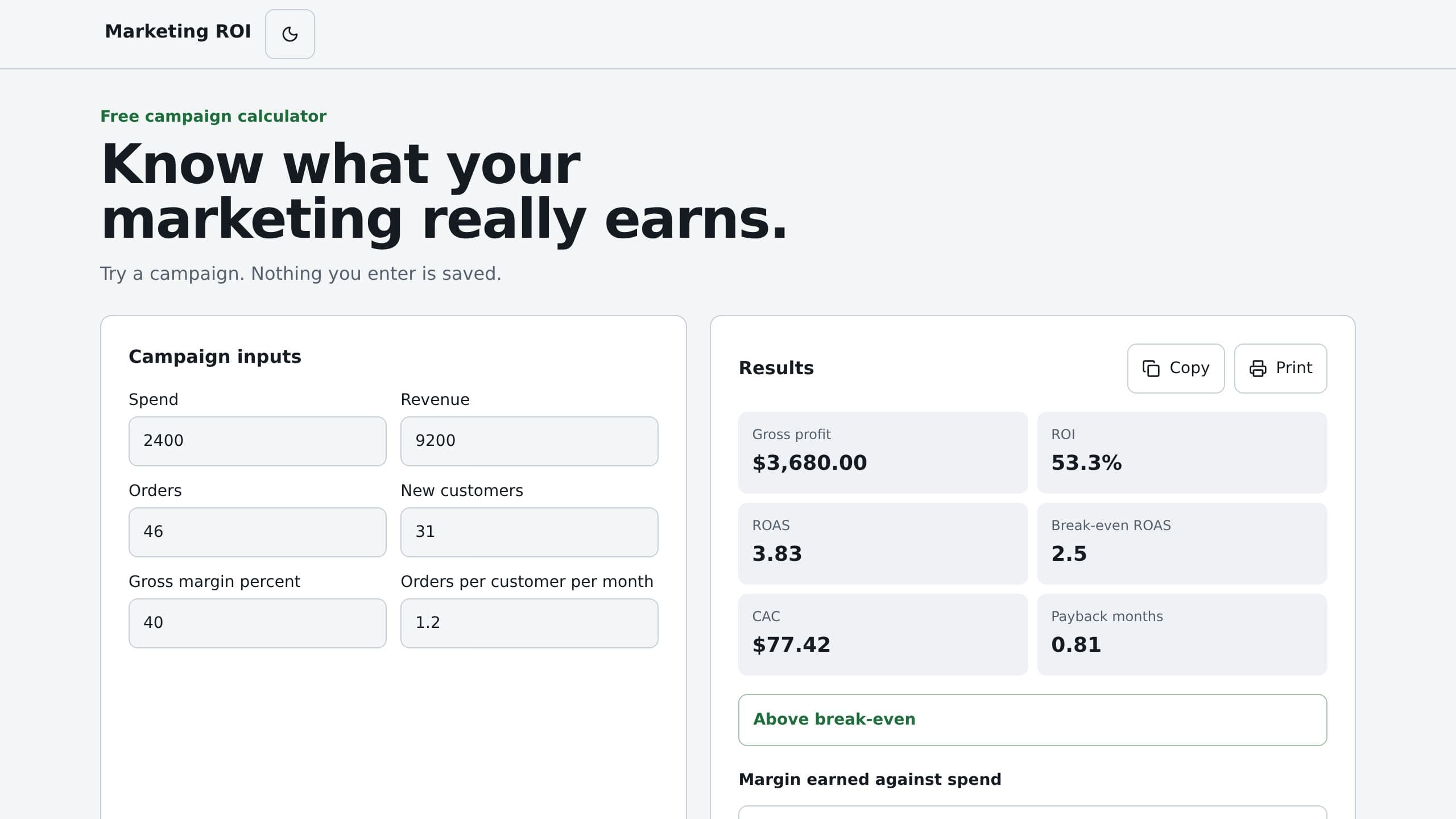 Marketing ROI Calculator preview