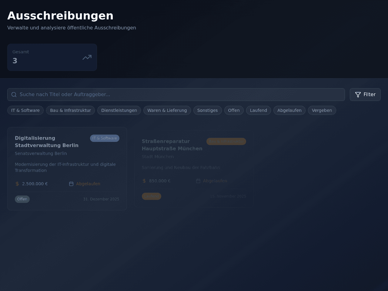 Tender Dashboard