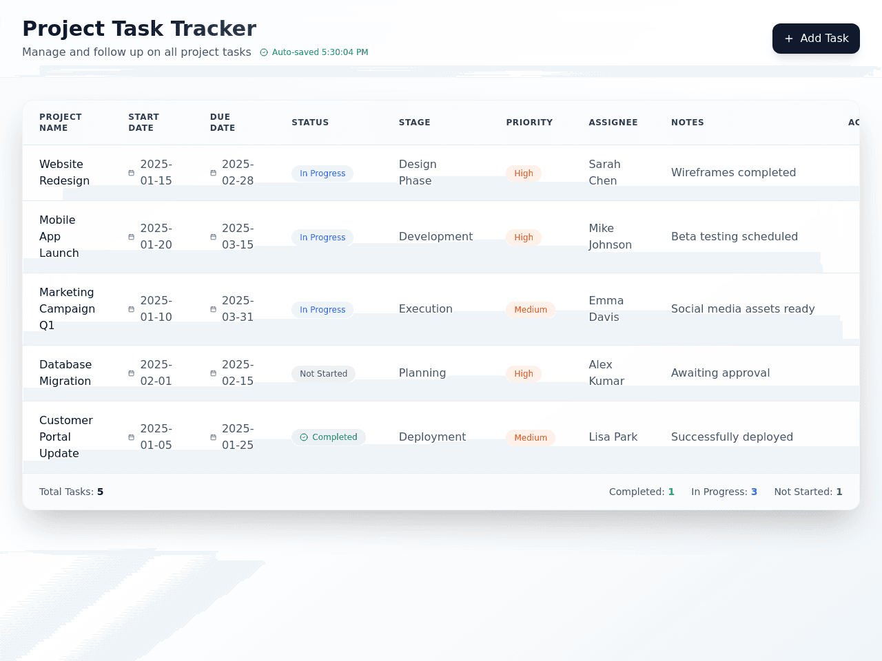 Project Grid Tracker