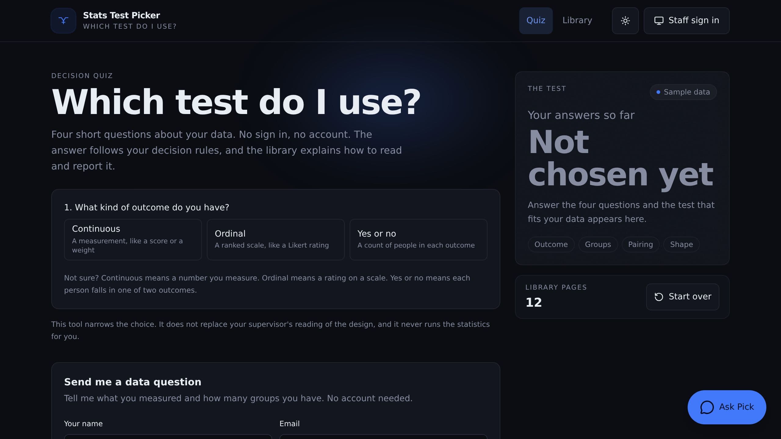Stats Test Picker preview