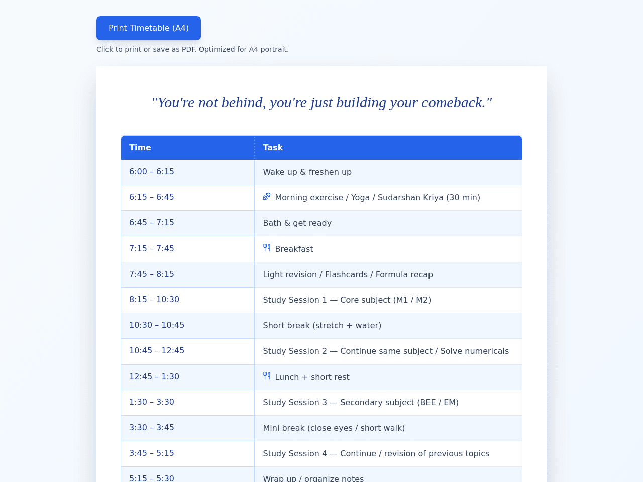 Timetable Elegance