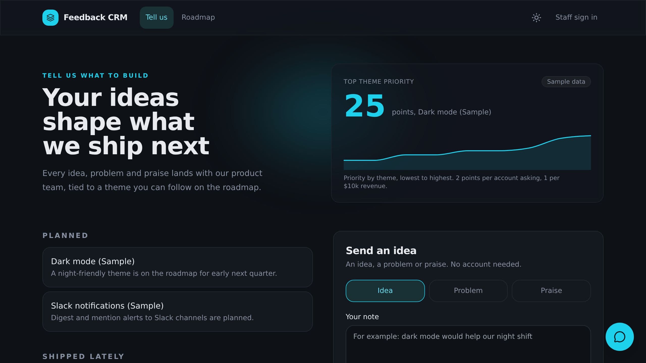 Product Feedback CRM preview