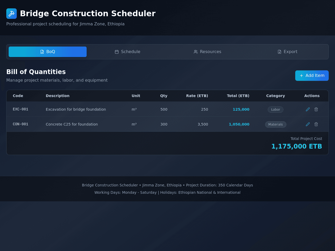Bridge Schedule Planner