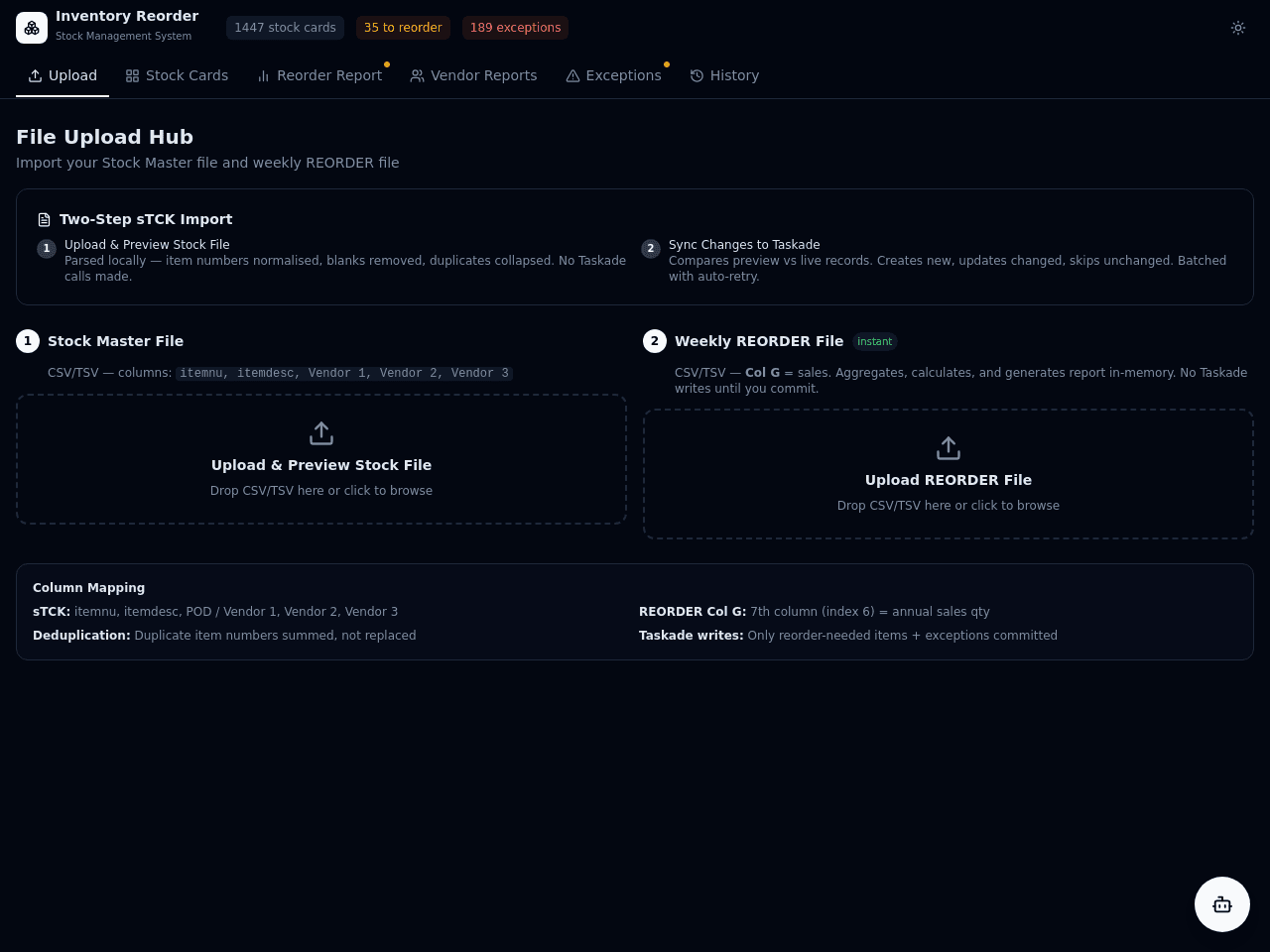 Inventory Reorder Dashboard