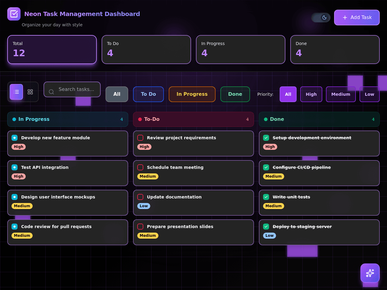 Neon Task Management Dashboard
