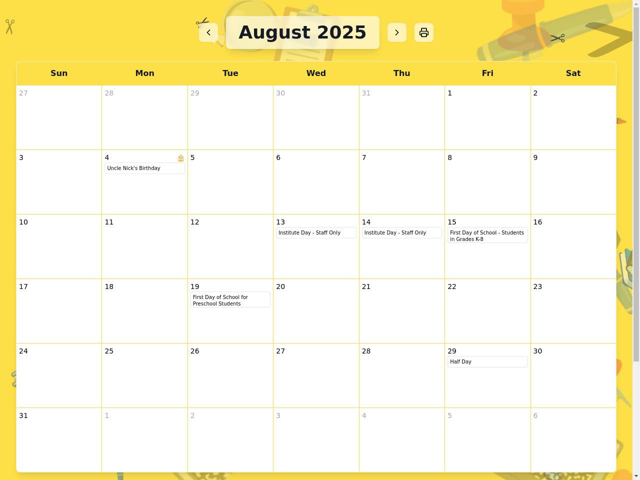 School Year Planner