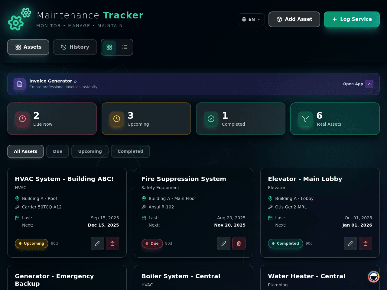 Maintenance Tracker Dashboard