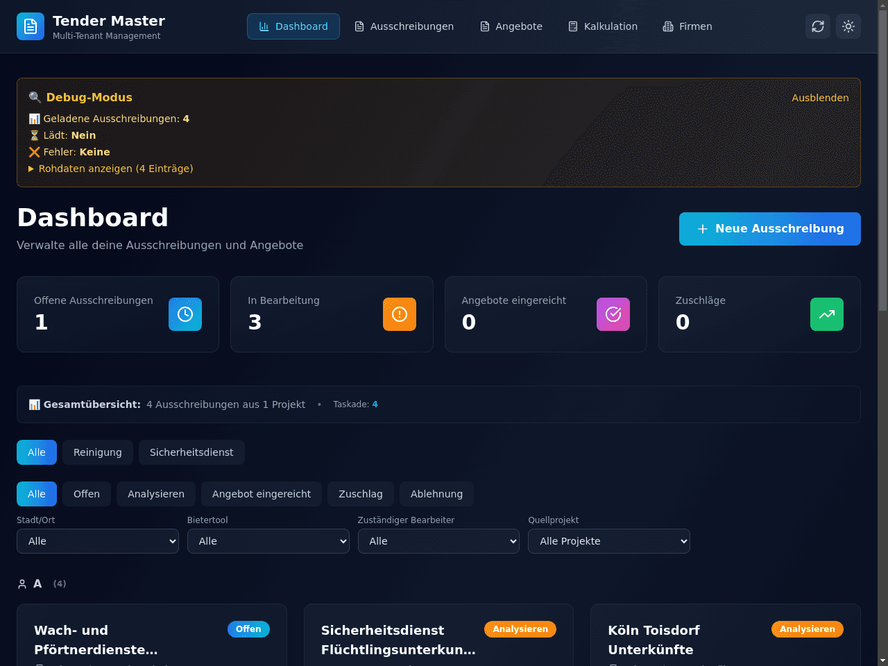 Vergabe Dashboard Master