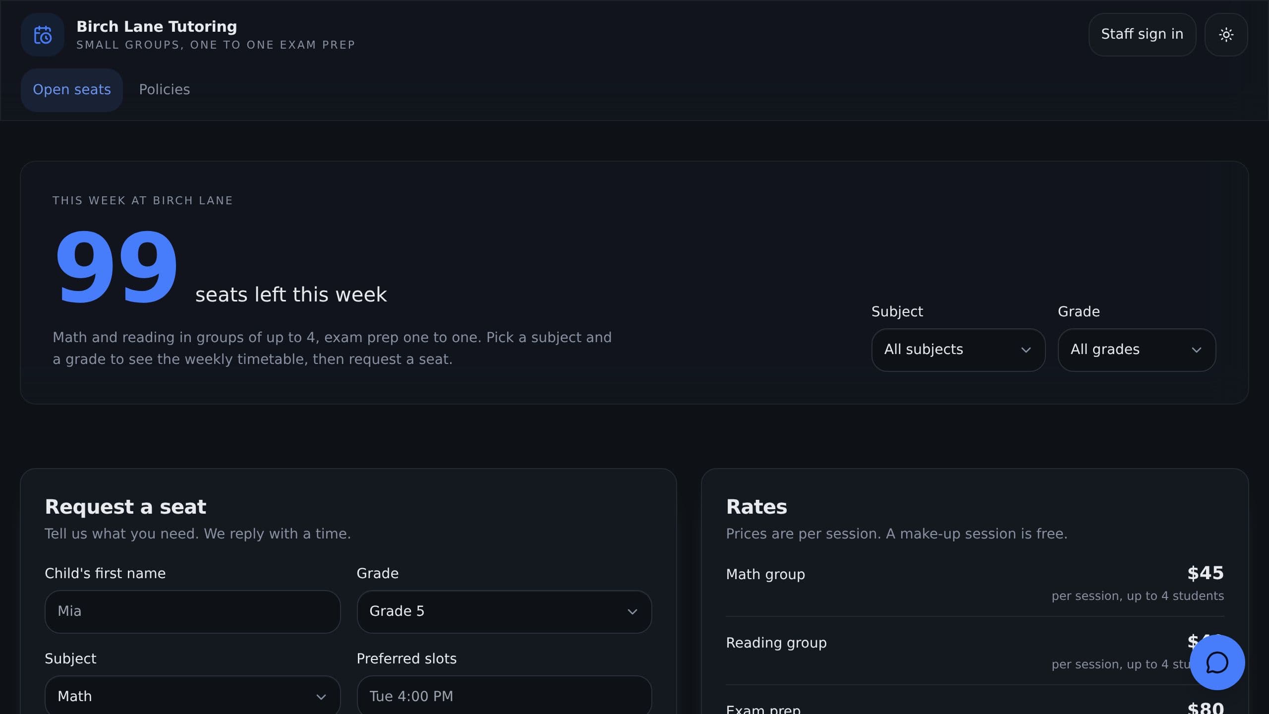 Tutoring Center Scheduler preview
