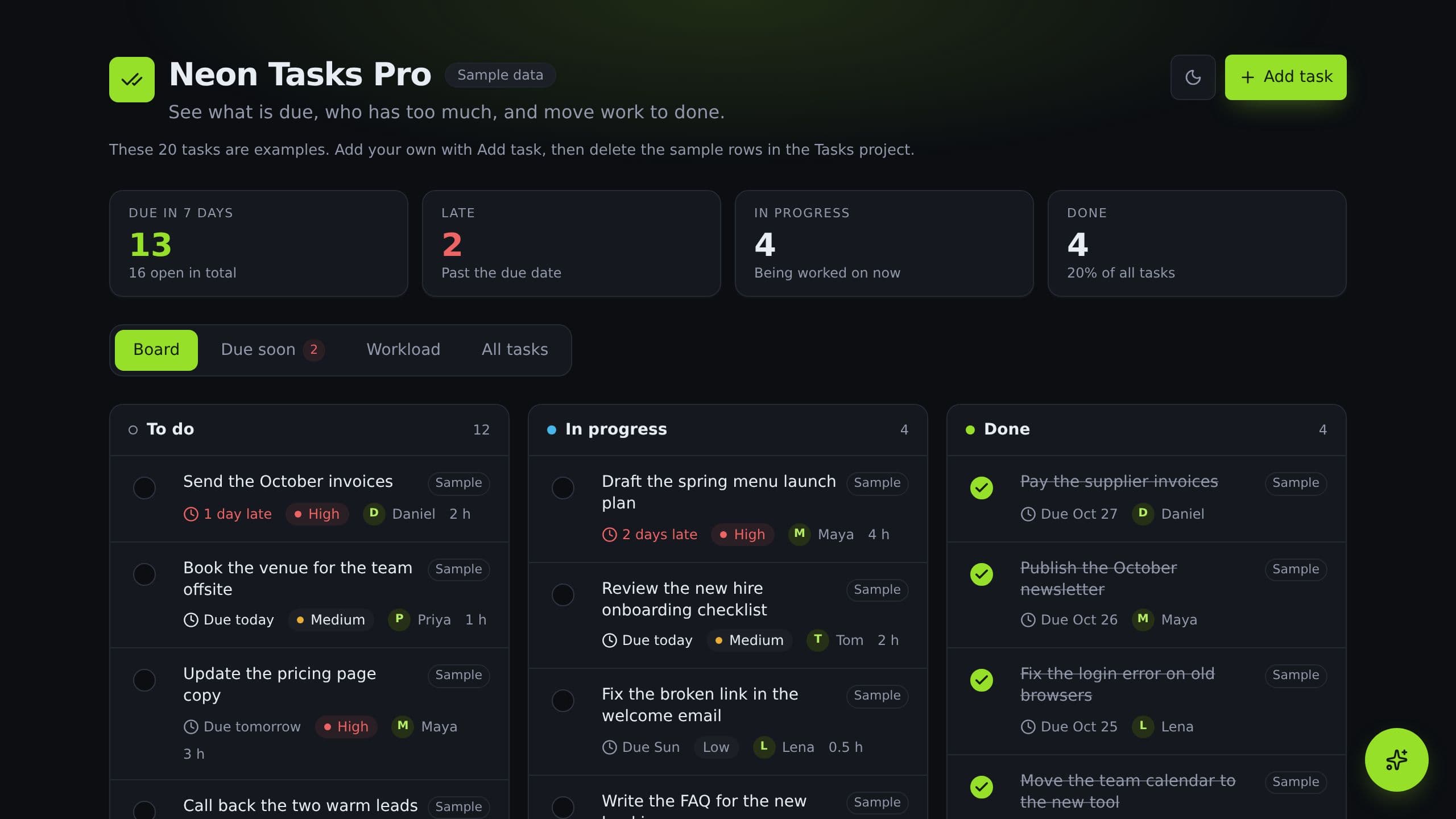 Neon Task Management Dashboard Pro preview