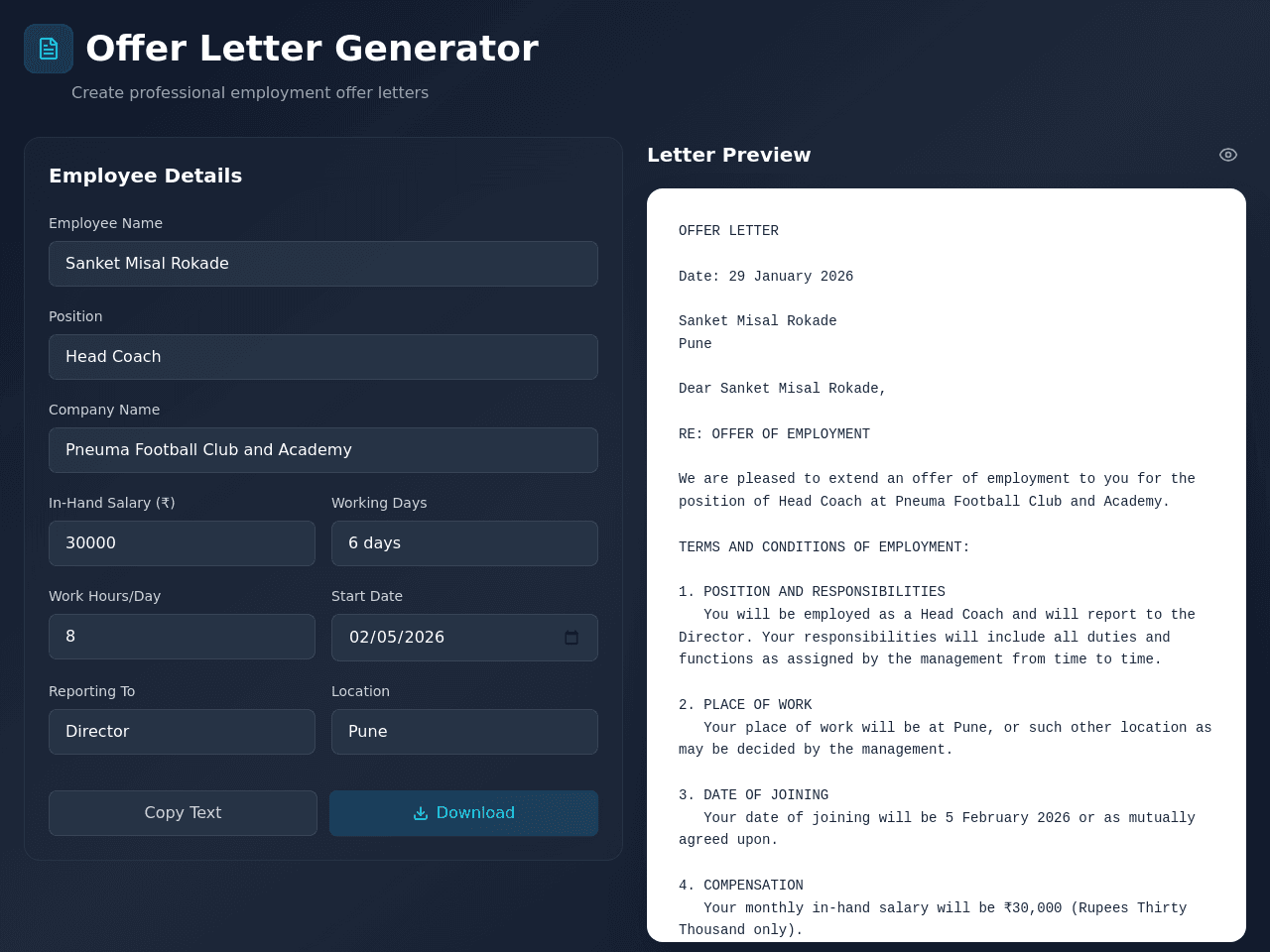 Offer Letter Studio