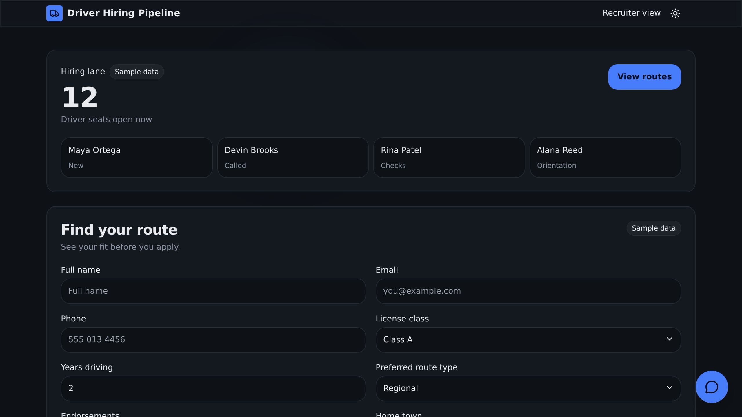Driver Hiring Pipeline preview