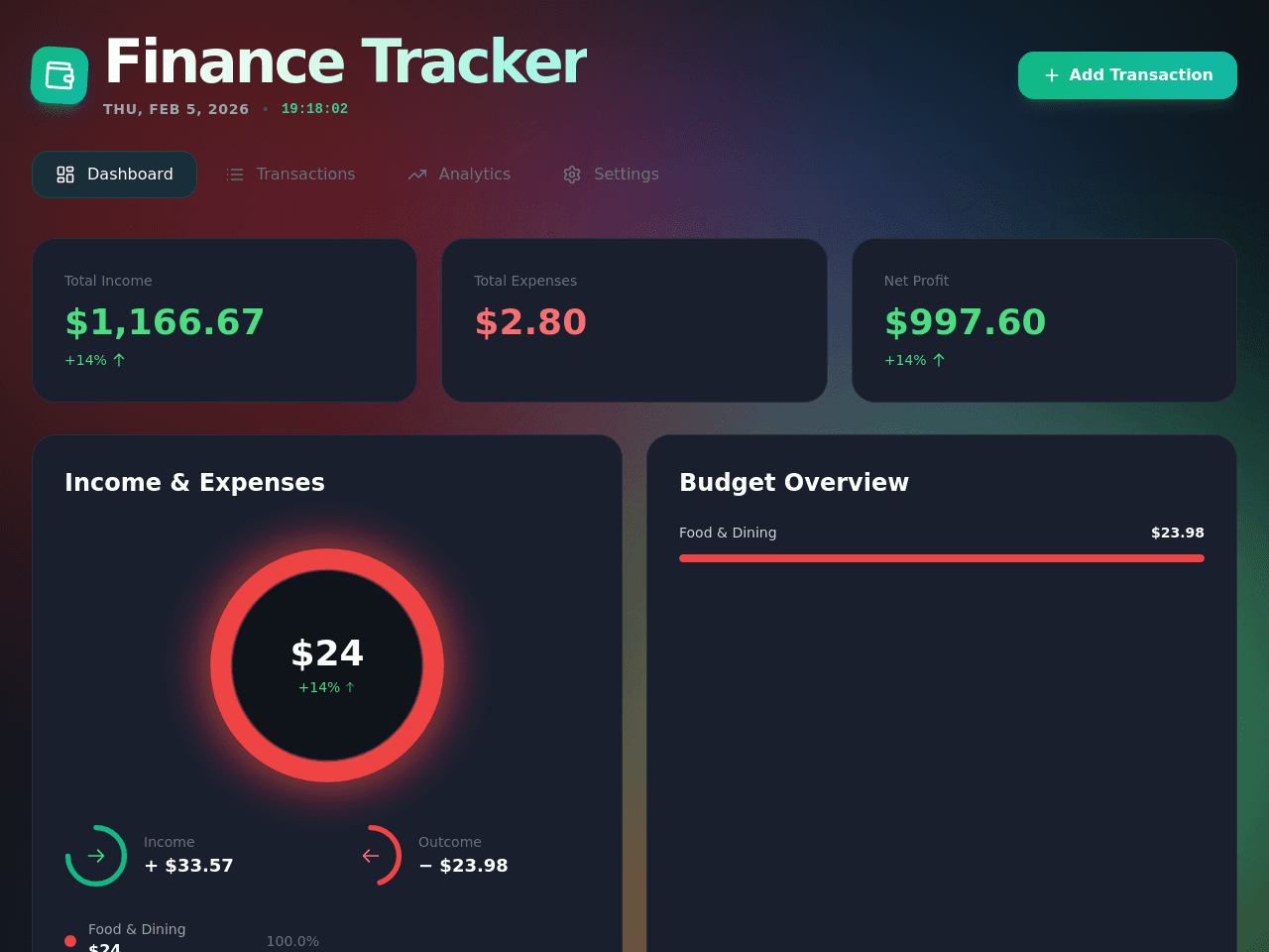 Finance Tracker Dashboard