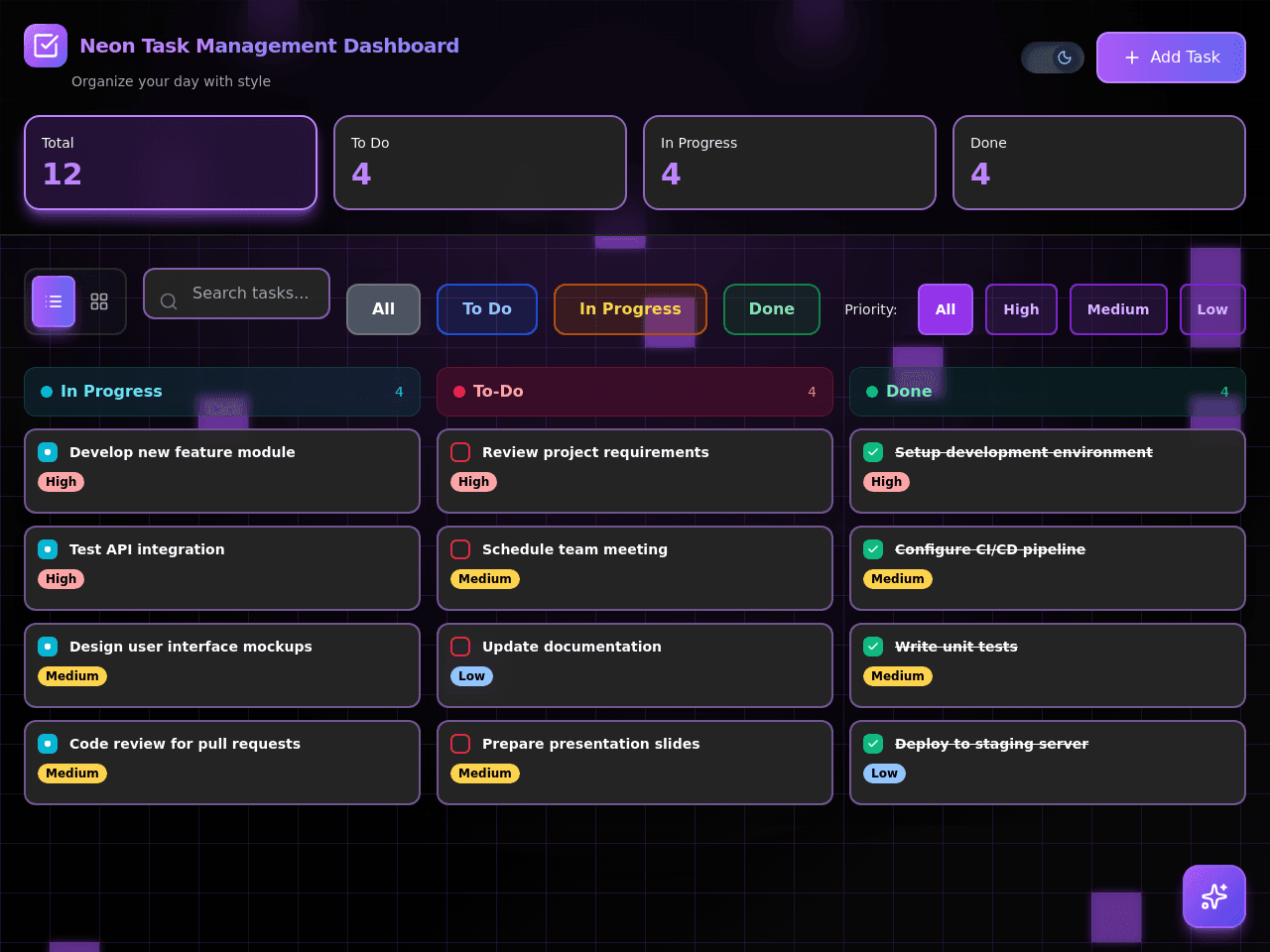 Neon Task Management Dashboard