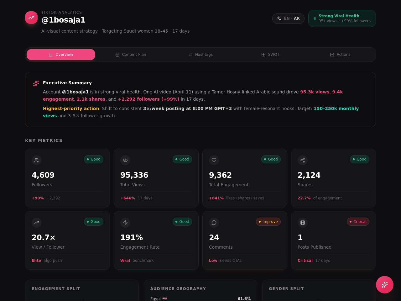 TikTok Metrics Dashboard