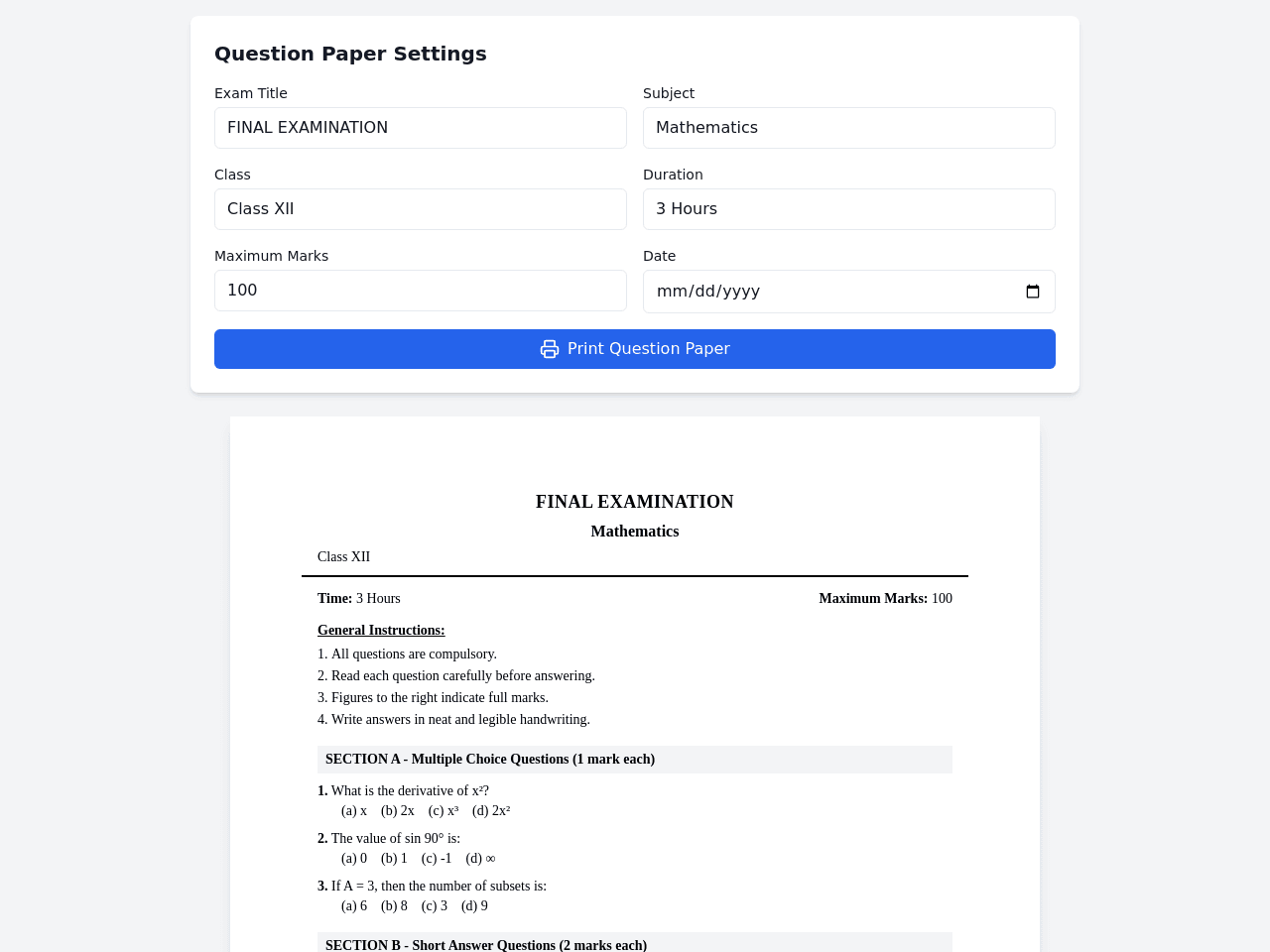 Exam Paper Formatter
