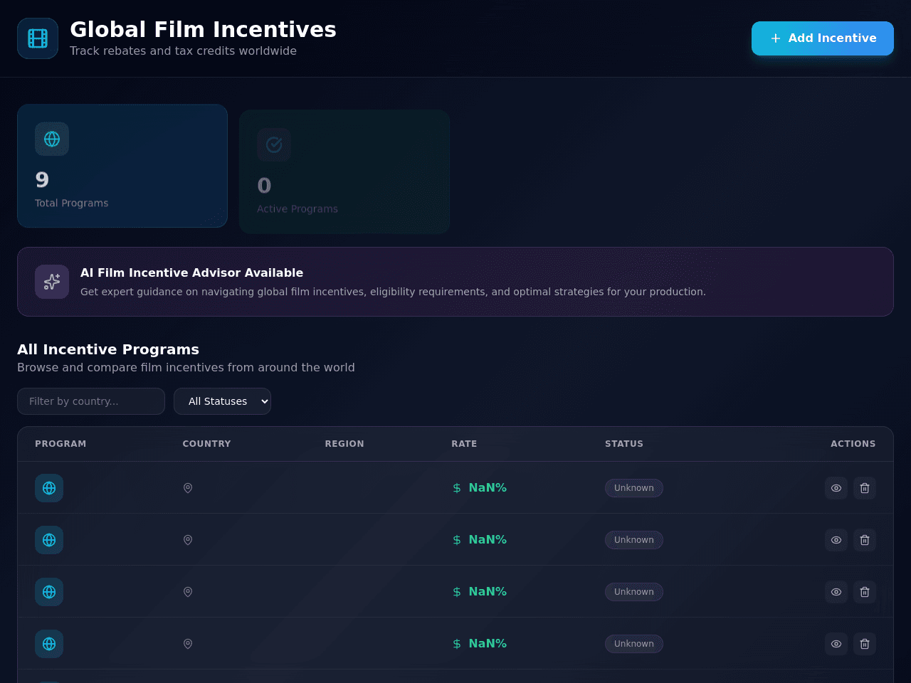 Cinema Incentive Tracker