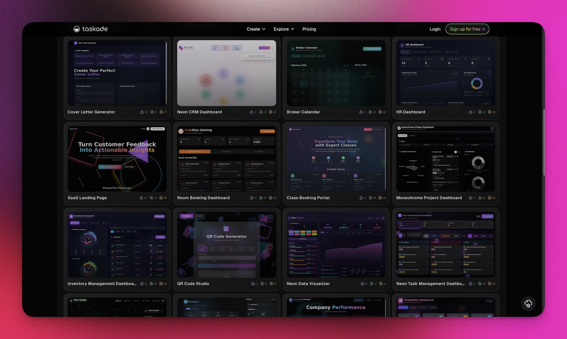 Taskade Genesis community gallery — browse and clone AI apps