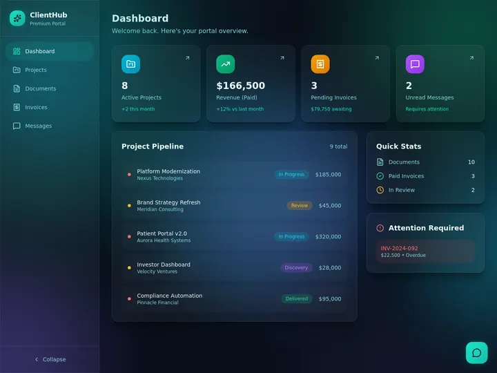 Best no-code client portal builders 2026: a branded client login with projects, files, and status, built without code